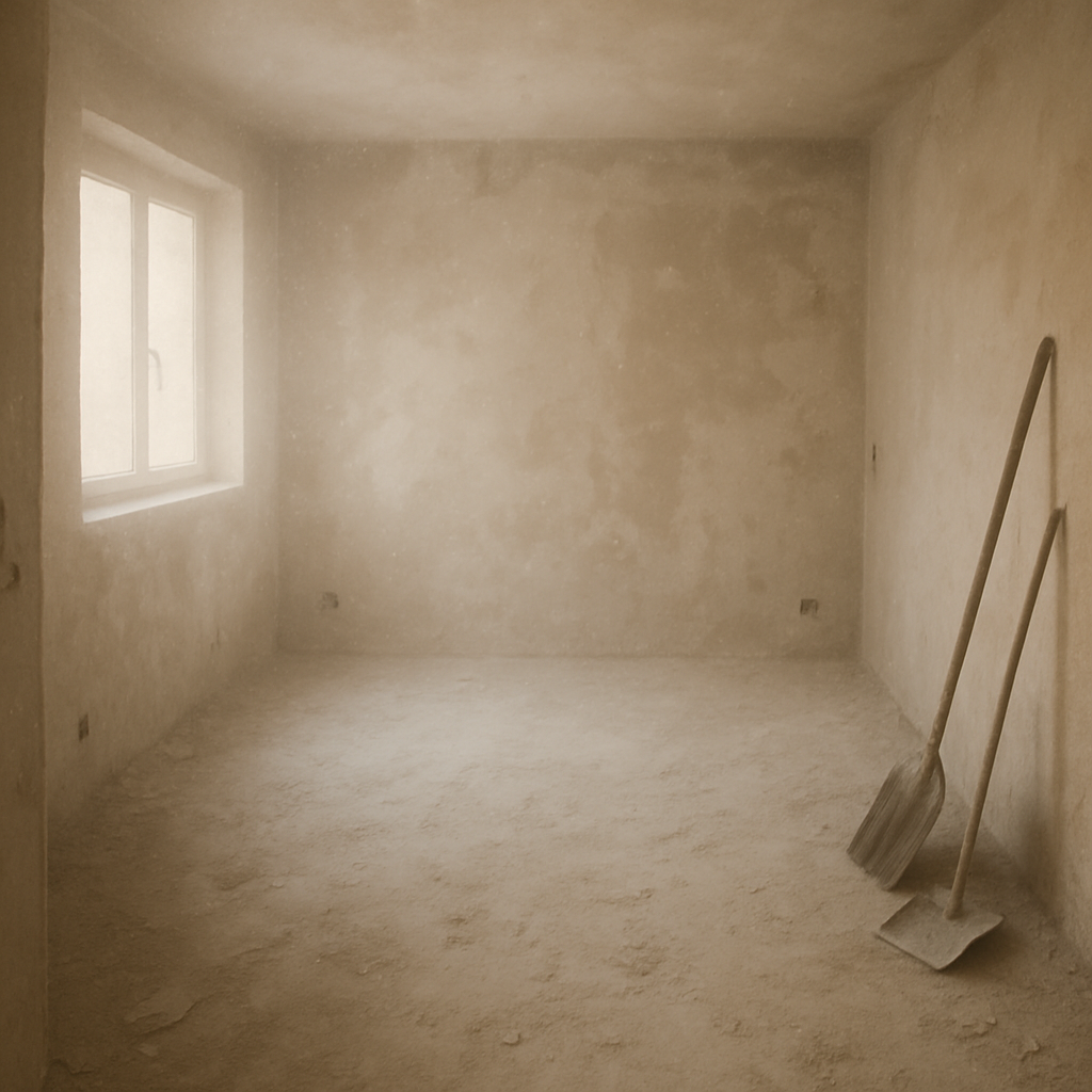 Dust-filled room needing post renovation cleaning