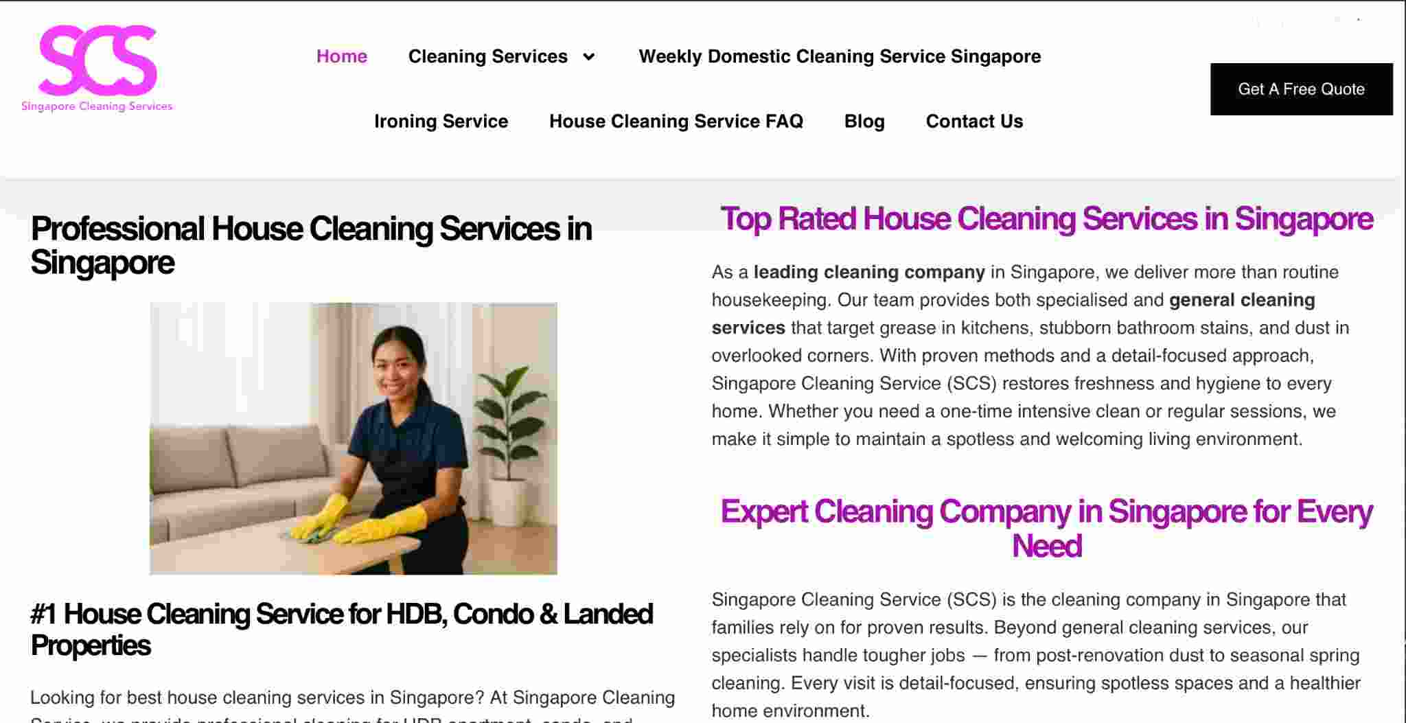 Professional cleaner from Singapore Cleaning Services wiping a table in a modern living room