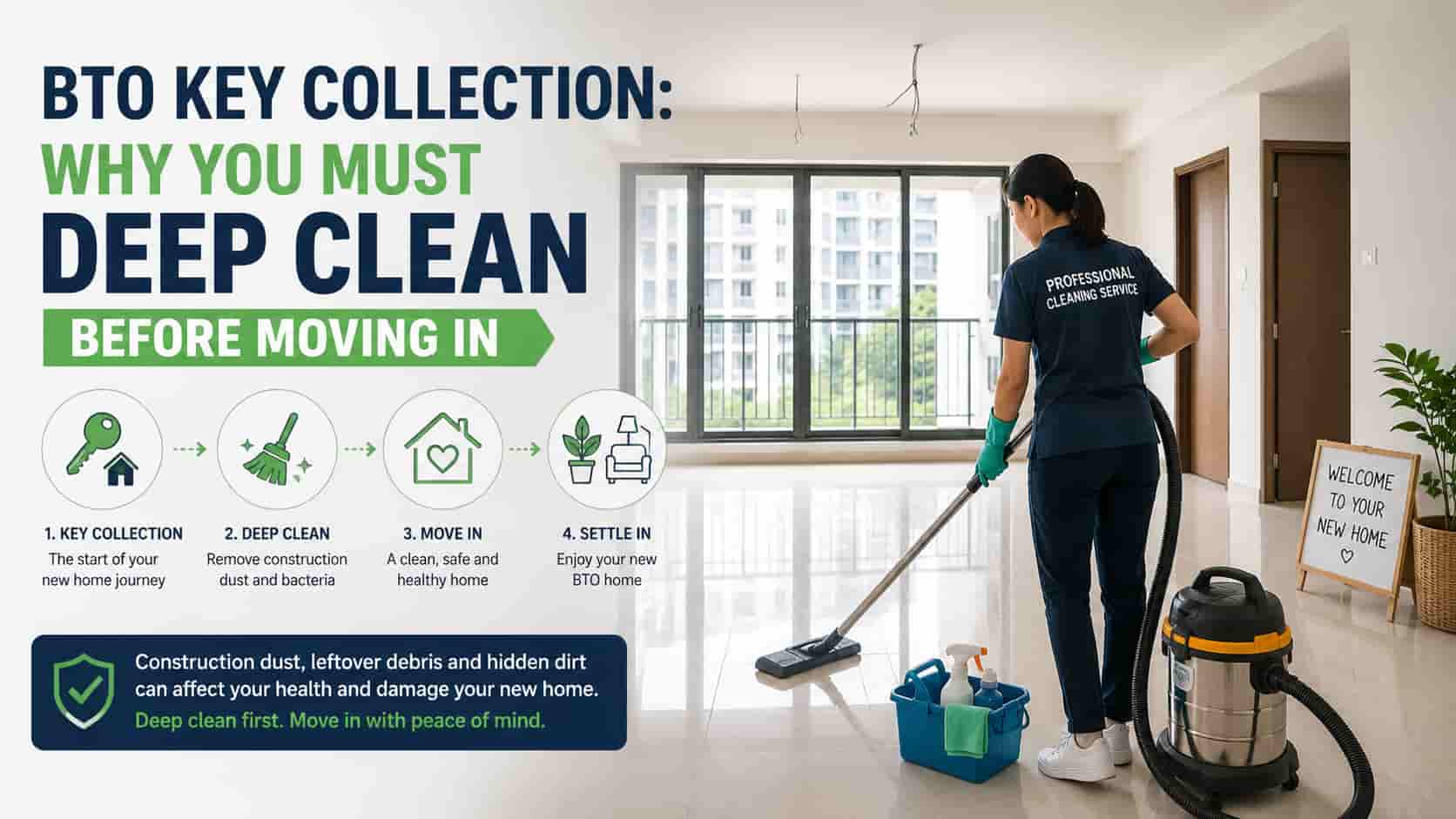 Professional deep cleaning inside a new BTO apartment before moving in
