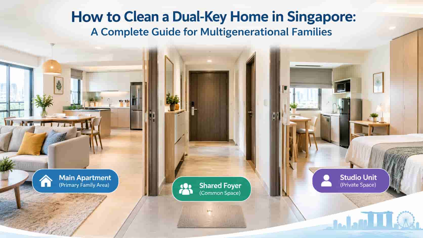 Clean dual-key home in Singapore with shared foyer, main apartment and studio unit