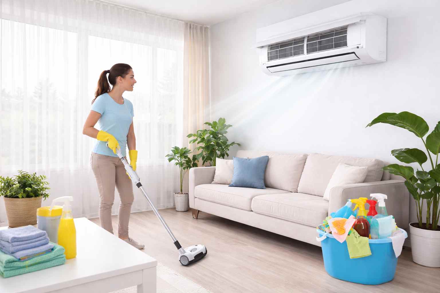 Regular cleaning habits supporting HVAC and air conditioning efficiency in a clean home