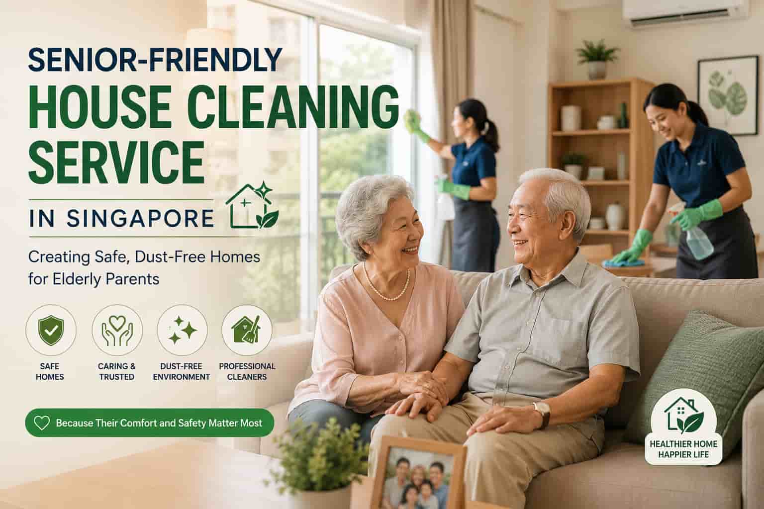 Professional senior-friendly house cleaning service in Singapore helping elderly parents enjoy a safe, clean, and dust-free home.