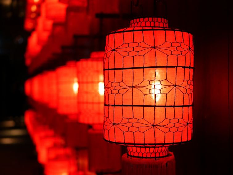 Traditional red Chinese lantern representing Feng Shui energy