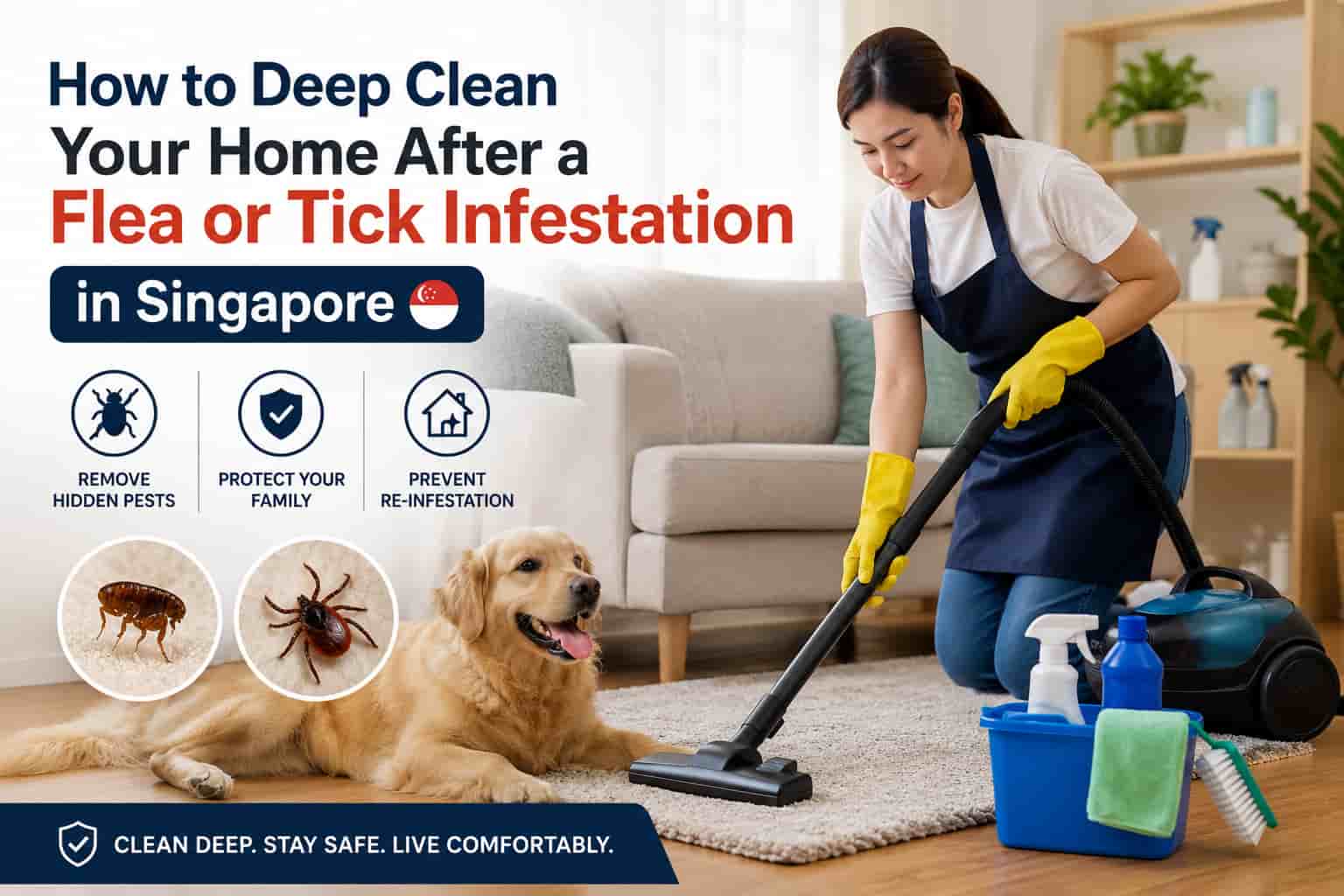 Professional deep cleaning after a flea or tick infestation in a Singapore home