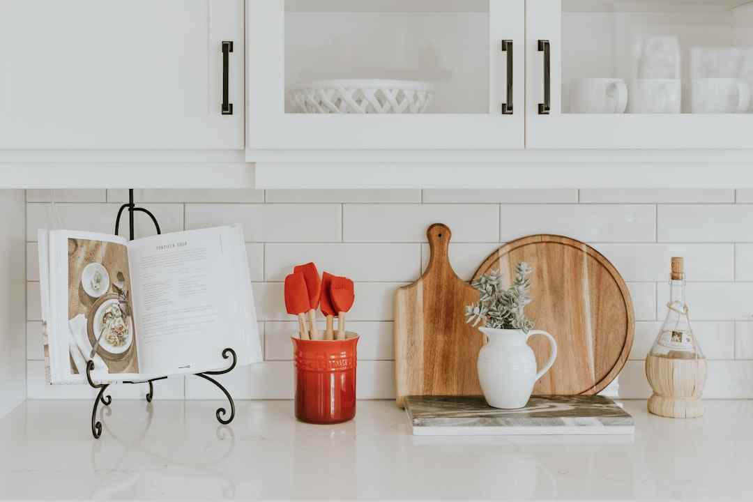 lean modern kitchen countertop with utensils and decor