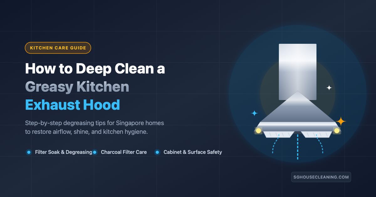 Vector illustration showing a clean cooker hood with shiny stainless steel filters and sparkles for a kitchen cleaning guide.