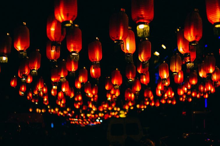 Red Chinese lanterns symbolising prosperity during Chinese New Year