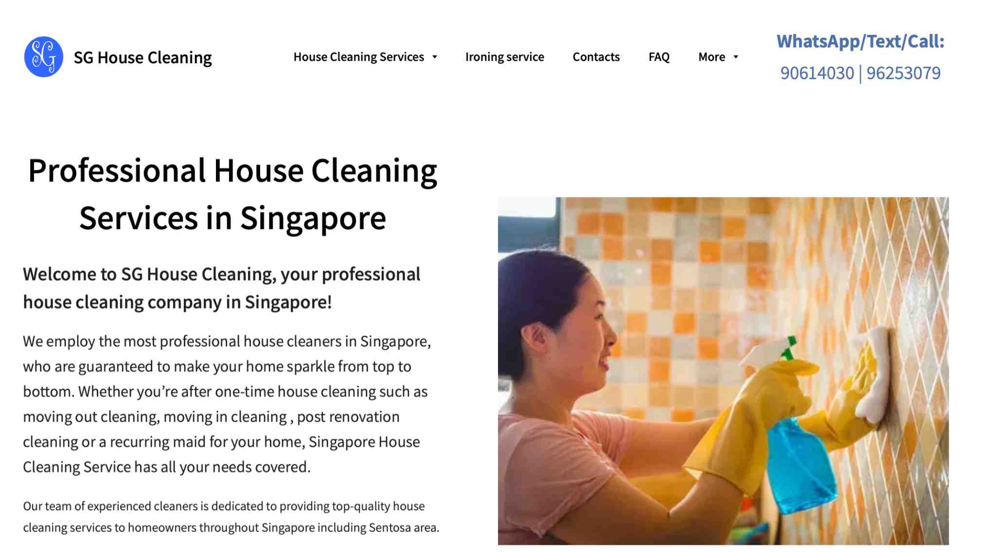 SG House Cleaning professional cleaner wiping kitchen wall tiles in Singapore home